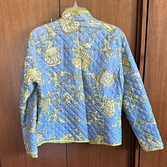 SilkLand Blue and Green Quilted Jacket - Picture 2 of 5